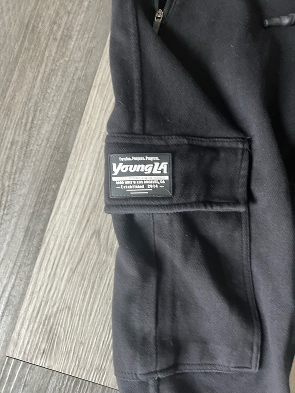 YoungLA Black Cargo Joggers with Patch Logo - Picture 5 of 6